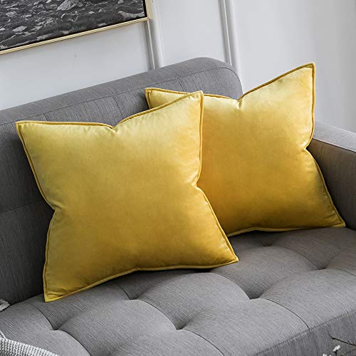 miulee pack of 2 decorative velvet throw pillow cover soft pillowcase solid square cushion case for sofa bedroom car 22x22 inch lemon yellow