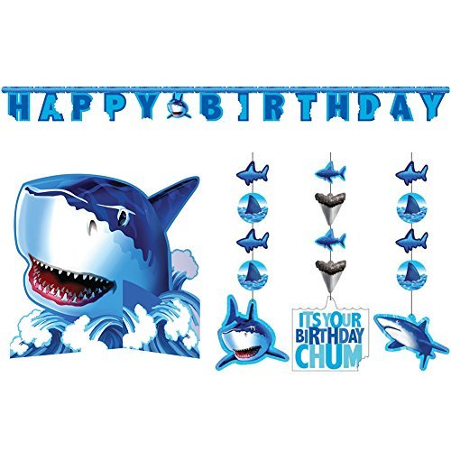 Shark Splash Party Decorations Supply Pack - Hanging Cutouts, Banner, and Centerpiece - //coolthings.us