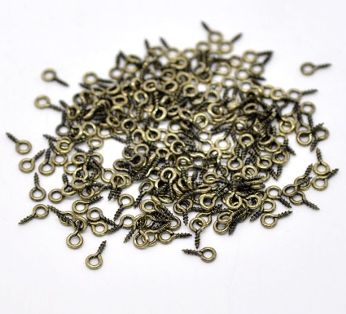 1000 x Threaded Bronze Tone 8mm x 4mm Screw Eyes Pin Pegs. for Jewellery and Other Crafts Making