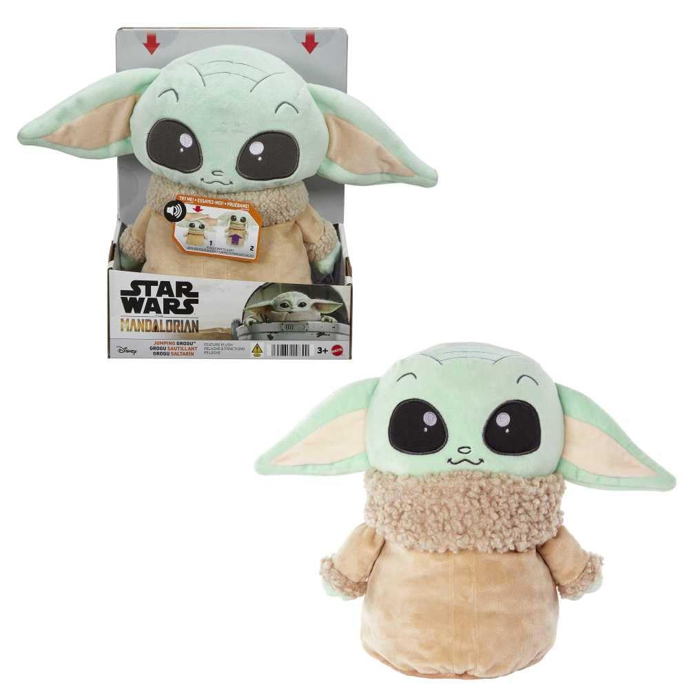 Mattel Star Wars Jumping Grogu Plush Toy with Jumping Action and Sounds, Soft Doll Inspired by Star Wars Mandalorian Book of Boba Fett, HPG48