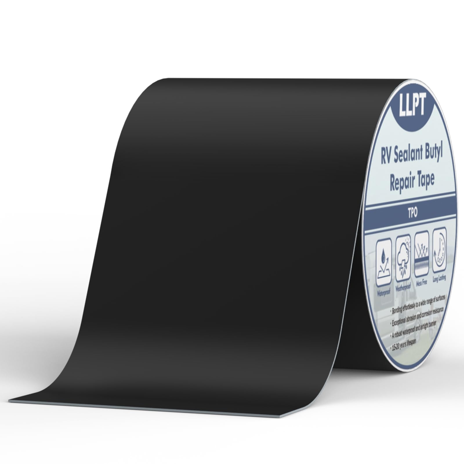 LLPT Butyl Tape/Roof Sealant | 152 mm x 15 m | Black | UV Stable RV Sealant Repair Tape | Extreme Durable Waterproof Airtight | for Window RV Repair Boat Trailer Motorhome Patching (SV62110BK6)