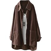 Minibee Women's Corduroy Shirt Jacket Shacket Button Down Long Sleeve Oversized Blouse Coats with Pockets