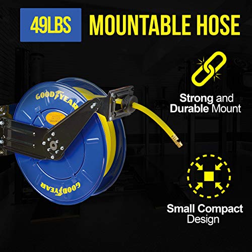 GOODYEAR Air Hose Reel Retractable 3/8" Inch x 50' Feet Long Premium Commercial SBR Hose Max 300