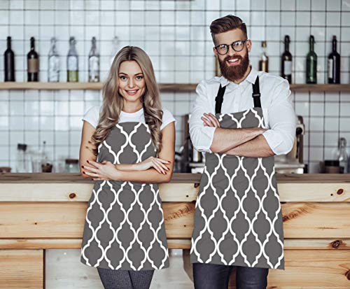 WONDERTIFY-Gray-Moroccan-Lattice-ApronClassic-Quatrefoil-Trellis-Ornament-Modern-Elegant-Neutral-Bib-Apron-with-Adjustable-Neck-for-Men-WomenSuitable-for-Home-Kitchen-Cooking-Waitress-Chef-Apron