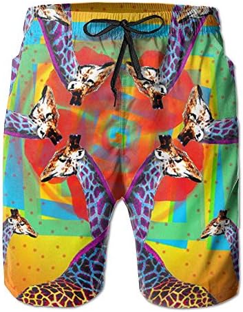 Funky Giraffes Beach Pants Men's Swimming Trunks Omni-Dry Board Shorts with Pockets