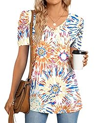 CATHY Womens Summer T-Shirt Short Puff Sleeve Tunic