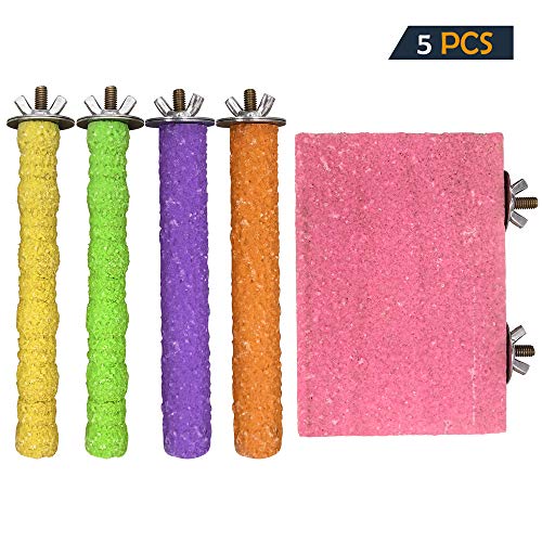 LiMio Bird Perch Parakeet Toys Conures Stand 5 PCS Rough Sand Wood Perch Parrot Cage Accessories