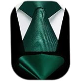 HISDERN Mens Ties Solid Color Ties for Men Formal Necktie with Pocket Square Set Satin Silk Neck Tie Handkerchiefs Set