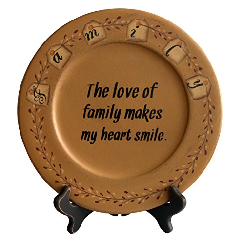 CVHOMEDECO. Primitive Country Wood Decorative Plate Round Vintage Display Wooden Family Plate Home Décor Art, 9-3/4 Inch