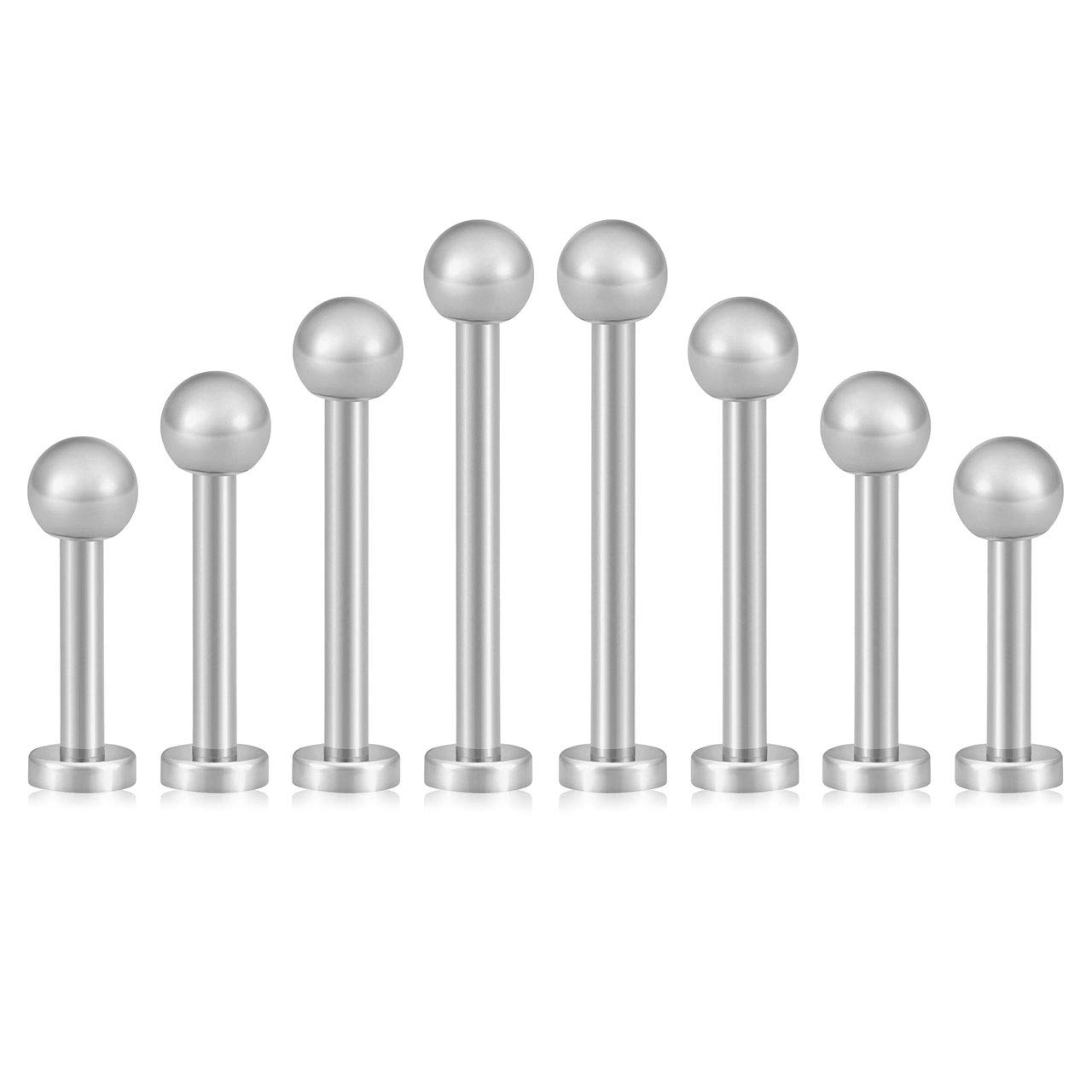 PiercingJak 8-16pcs 316L Stainless Steel Mixed 6-12mm Bar 16G Labret Monroe Lip Rings Cartilage Helix Tragus Nose Piercing 3mm Ball Straight Barbell Body Piercing Jewelry