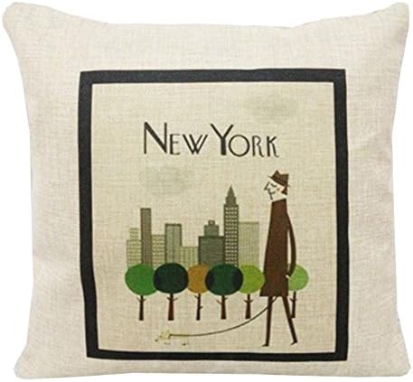 Prettypillow Cotton Linen Square Decorative Throw Pillow Case Cushion Cover Retro Cartoon New York Gentleman 18"