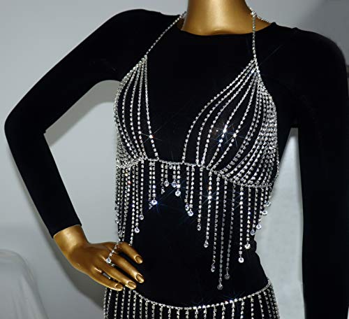 KimYoung Sexy Body Chain Sets Women Silver Bra Chain and Skirt Belly Chain Sets Nightclub Party Bikini Beach Waist Body Chain Jewelry (Body Chain Set - Silver) - Thumbnail 2