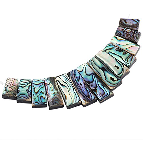 SUNYIK Paua Abalone Shell Flat Bar Loose Beads Set (Size Range:8x14-11x32mm)