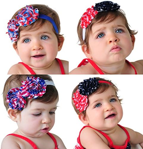 3 Count Shabby Chic American Flag Baby Girl Headband 4th of July Red White Blue