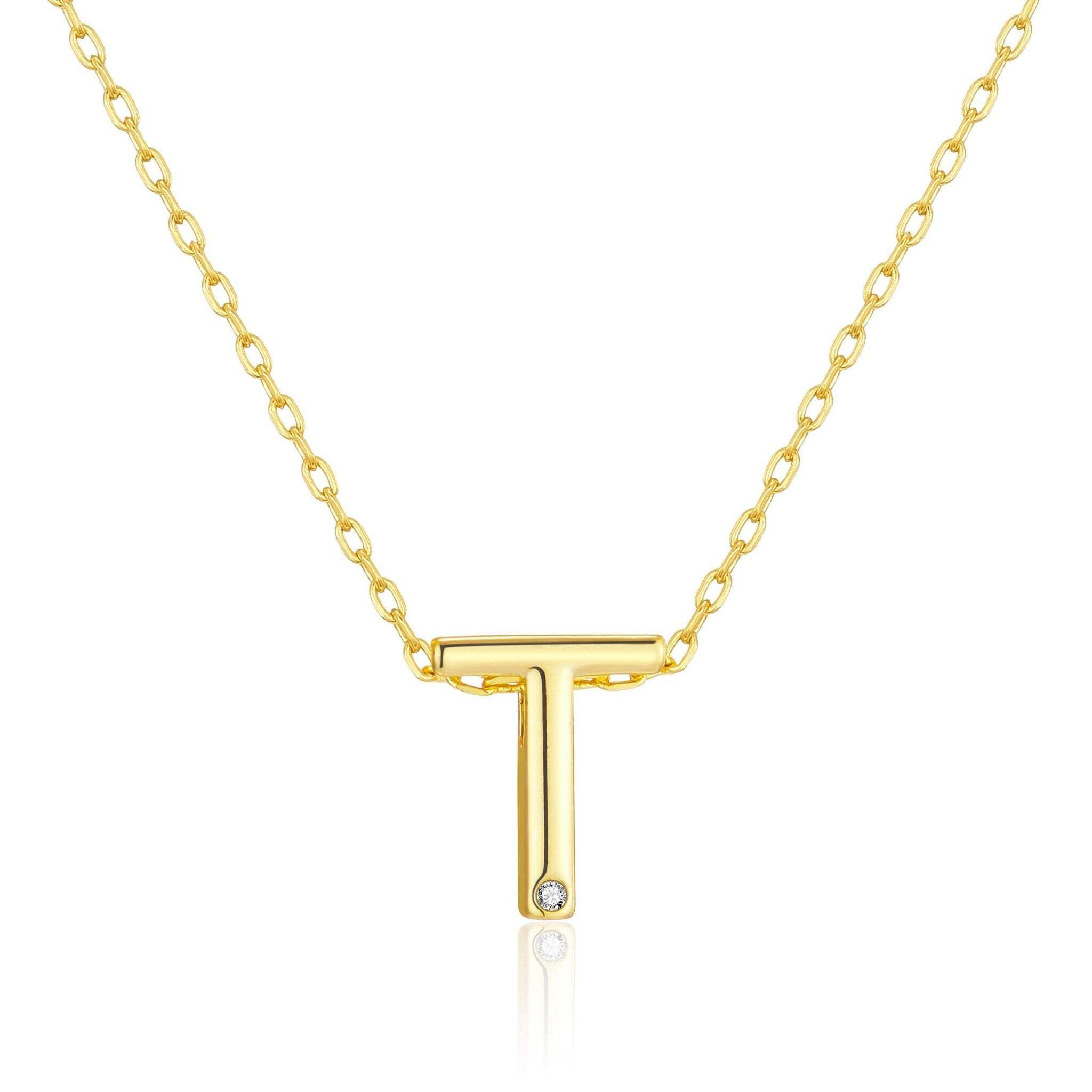 Philip Jones 18k Gold Plated Initial Necklace Letter T Created with Zircondia® Crystals