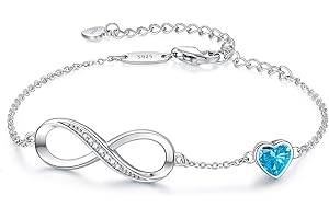 CDE Infinity Heart Birthstone Charm Link Bracelet for Women 925 Sterling Silver Adjustable Mother's Day Christmas Day Gift Anniversary Birthday Jewelry for Wife Girlfriend Her