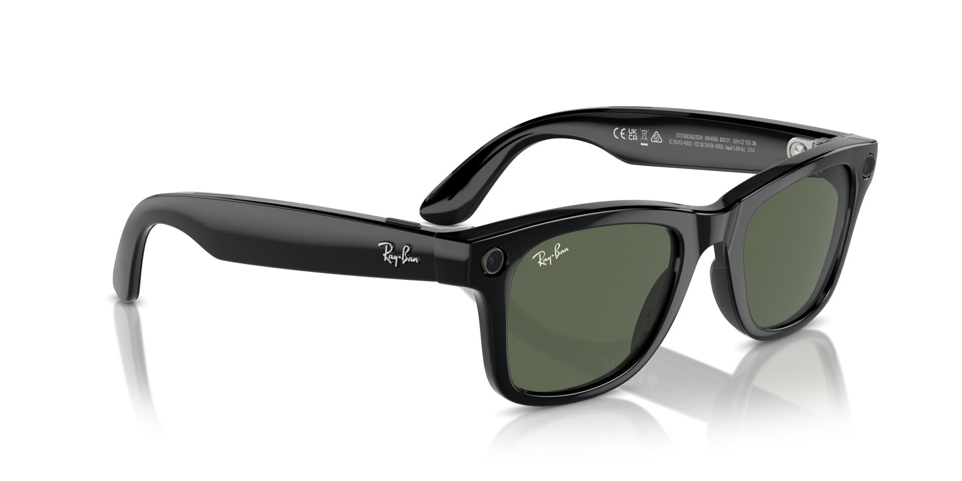 Ray-Ban Meta (Gen 1), Wayfarer, Shiny Black | Smart AI Glasses for Men, Women — 12 MP Ultra-Wide Camera, Open-Ear Speakers for Audio, Video Recording and Bluetooth — Green Lenses — Wearable Technology