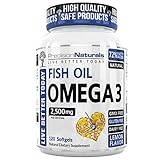 Fish Oil Omega 3 Vitamin/EPA and DHA Supplement 120 Count Capsules/Softgels 2500mg/Ser Pharmaceutical Grade Triple Strength Fish Oil With Natural Lemon Flavor Supports Heart Health Brain Development