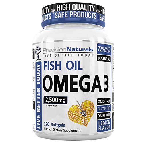 Fish Oil Omega 3 Vitamin/EPA and DHA Supplement 120 Count Capsules/Softgels 2500mg/Ser Pharmaceutical Grade Triple Strength Fish Oil With Natural Lemon Flavor Supports Heart Health Brain Development