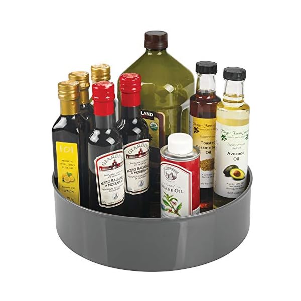 mDesign Lazy Susan Turntable Condiment Holder – Plastic Revolving Condiments and Spice Rack – Kitchen Storage Unit for…