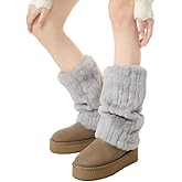 Wsvpeto Womens Fur Leg Warmers Y2k Kawaii Cute Boot Socks Fuzzy Grey Leg Warmers for Girls Lolita Furry Cover Sleeves