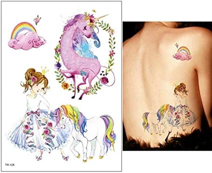 Brt Nouveau Dessin Animé Bleu Licorne Conte De Fées Tatouage