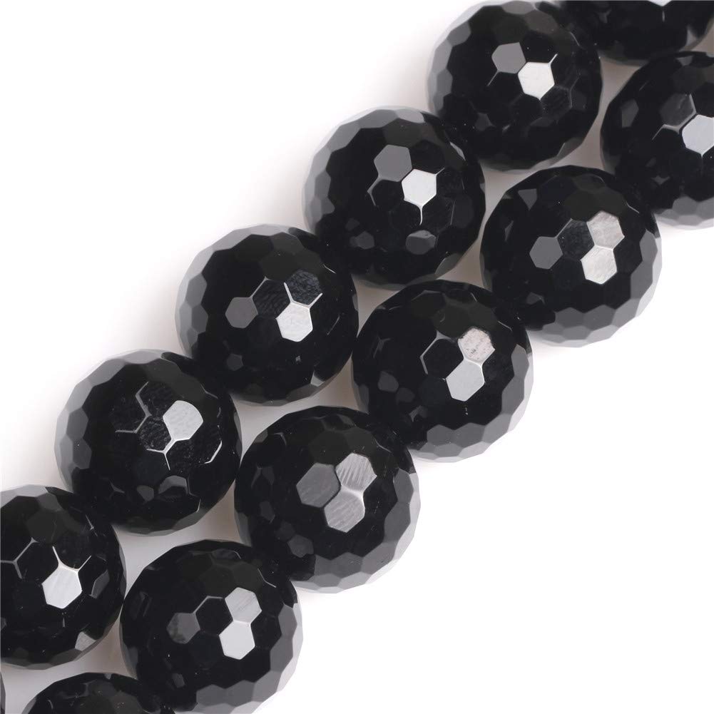 Sweet & Happy Girl's Store 20mm Round Faceted Gemstone Blackagate Bead Strand 15 Inch Jewellery Making Beads