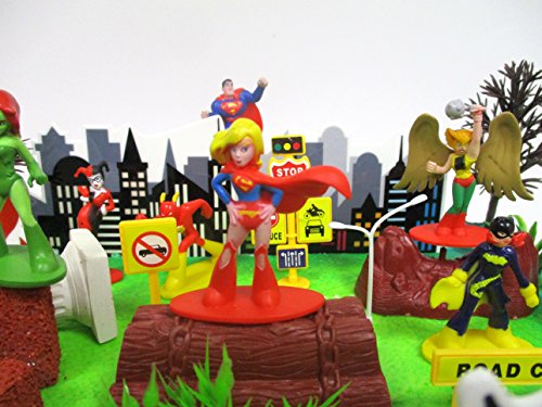 DC Comics Super Hero Girls Birthday Cake Topper Set Featuring Figures and Decorative Themed Accessories