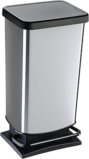 Rotho Paso Mülleimer 40l mit Pedal und Deckel, Kunststoff (PP) BPA-frei, silber metallic, 40l (35,3 x 29,5 x 67,6 cm)