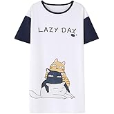 Hupohoi Big Girls' Short Sleeve Nightgown Lovely Cats Lazy Day Printed Sleep Dress PJS