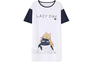 Hupohoi Big Girls' Short Sleeve Nightgown Lovely Cats Lazy Day Printed Sleep Dress PJS