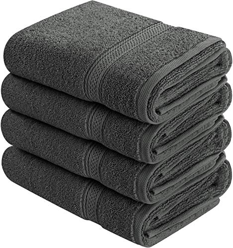 Utopia Towels 600 gsm Cotton Large Hand Towels (4 Pack, Dark Grey - 16 x 28 Inches) - Multipurpose Bathroom Towel set for Hand, Face, Gym and Spa