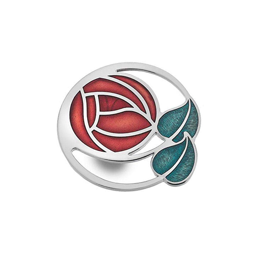 Sea Gems Ladies Rennie Mackintosh Design 45MM Round Brooch in Gift Box 7261 (Red)