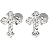 Zynova 16G CZ Cross Cartilage Stud Earrings for Women Men Stainless Steel Lip Labret Studs Rings Conch Helix Tragus Flat Back Earrings Medusa Piercing Jewelry