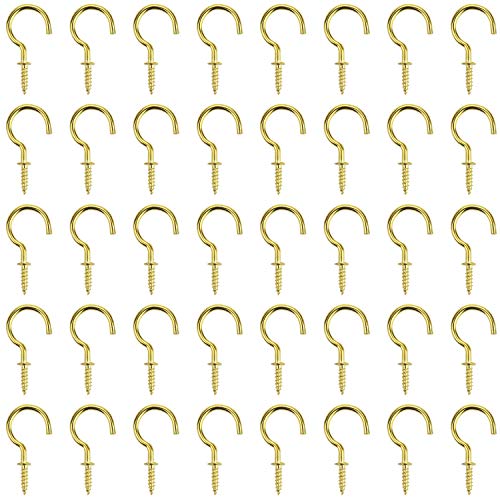 Powlankou 1inch Brass Plated Metal Screw-in Ceiling Hooks Cup Hooks, 120 Pieces