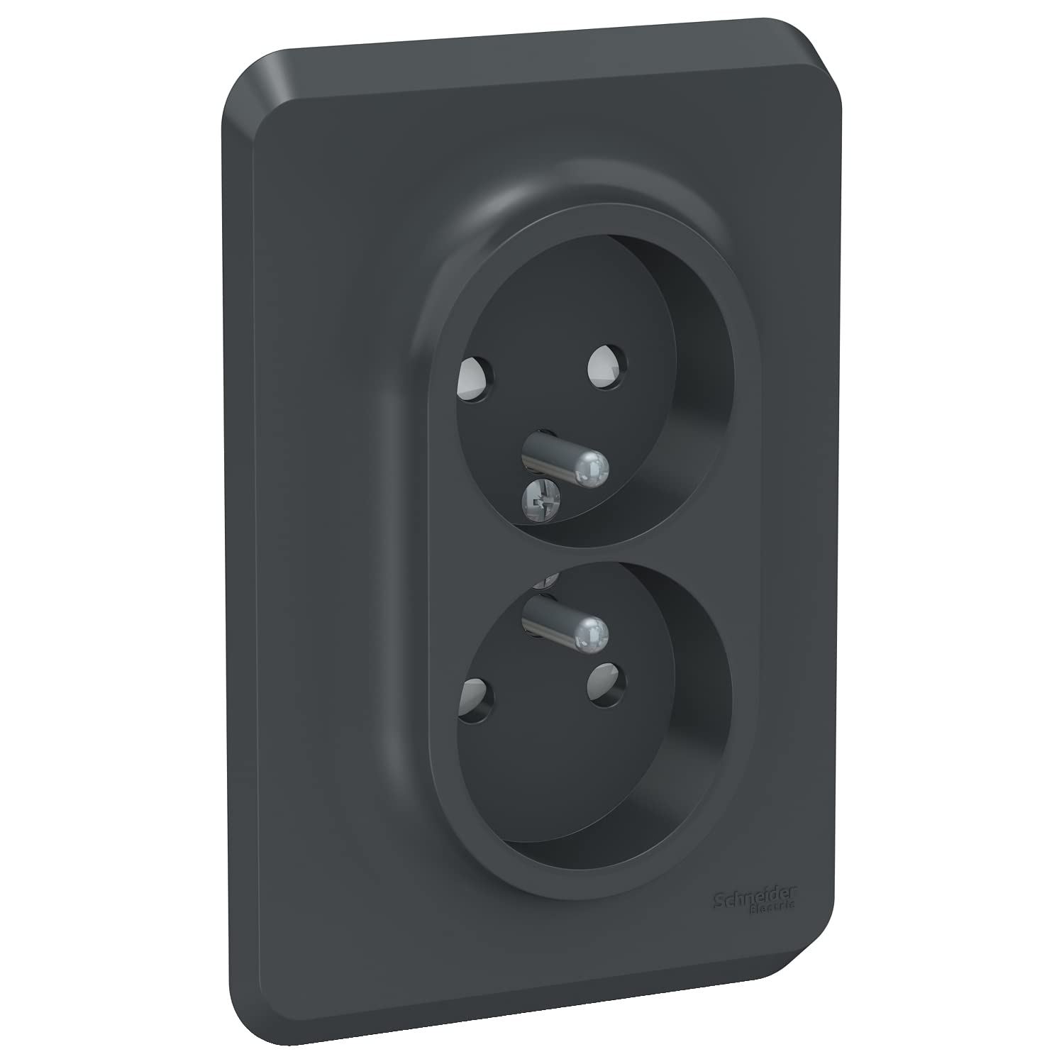 Schneider Electric - Unica - Double Socket 2P+T for Box 1P - FR - Screws - Anthracite - Mecha + Plate - NU406954