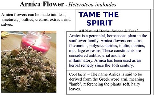Arnica Flowers, 2 Oz Dried Flower, All Natural Fresh Herb Non GMO, Includes laminated Arnica Herb reference Card