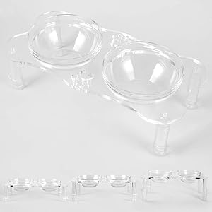 Adjustable Raised Pet Bowls - Elevated Pet Bowl Clear Acrylic Feeder Stand with 2 Set Removable Stainless Steel and Glass Bowls,Height Available in 4