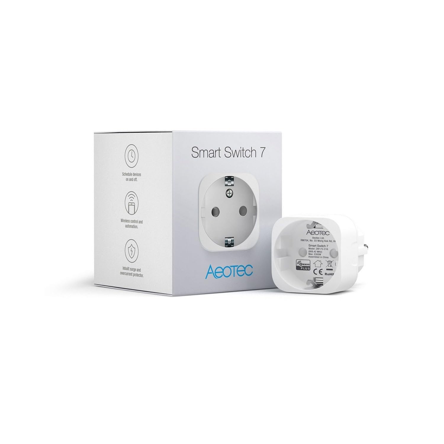 AEOTEC Smart Switch 7, Z-Wave Plus S2 Wireless Control Socket Zwave Plug for Home Automation, 15A, Gen7, White