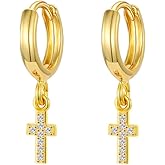 XYJZXY Gold Huggie Small Hoop Earrings with Charm Personalized Snake/Evil Eye/Star/Cross/Lock/Key 18k Gold Plated Crystal Drop Dangle Earrings for Women