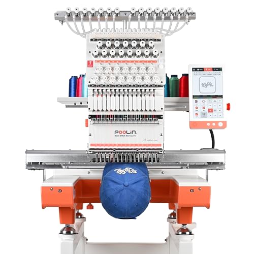 POOLIN Multi Needles Commercial Embroidery Machine with Auto Color Change, 13.8x19.7 Inch Embroidery Area, WiFi Transfer, Includes All Accessories for Hats, T-Shirts & Hoodies