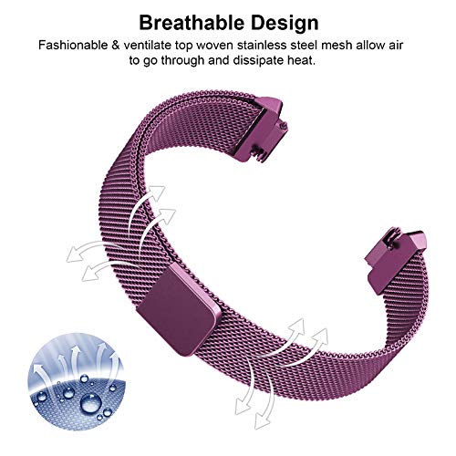 SWEES Metal Band Compatible Fitbit Inspire & Fitbit Inspire HR, Milanese Mesh Stainless Steel Magnetic Replacement Band Accessories Small Large for Women Men, Silver, Black, Lilac, Sangria, Champagne - Thumbnail 4
