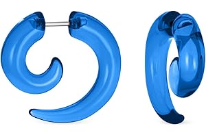 BLING JEWELRY Unisex Black White Translucent Neon Orange Red Pink Blue Green Purple Large Round Swirl Spiral Tribal Fake Faux Ear Plug Taper Earrings Acrylic Resin Surgical Steel 6 Piece Set Women Men Teen