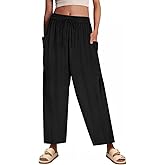 CARCOS Plus Size Pants Womens Summer Palazzo Pants Drawstring Wide Leg Harem Beach Pant with Pockets Vacation Outfits XL-5XL
