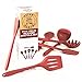 5+1 Piece Silicone Spatula Set in Red with Bonus Pasta Spoon by Polar Pantry - Spatula, Spoonula, Turner, Scraper and Ladle