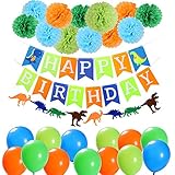 Jblcc Dinosaur Party Supplies Decorations - Dinosaur Happy Birthday Banner, Dinosaur Felt Garland,Tissue pom pom flowers,Dinosaur theme latex Balloons for Child Birthday Party Decorations