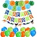 Jblcc Dinosaur Party Supplies Decorations - Dinosaur Happy Birthday Banner, Dinosaur Felt Garland,Tissue pom pom flowers,Dinosaur theme latex Balloons for Child Birthday Party Decorations
