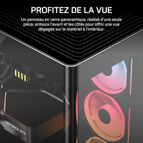 Frame 4500X LX-R RGB Link Boîtier PC Moyen-Tour en Verre Panoramique – Système de Fixation du Ventilateur InfiniRail, Peut Accueillir Deux Radiateurs de 360 mm, 3X LX120-R RGB Link – Noir