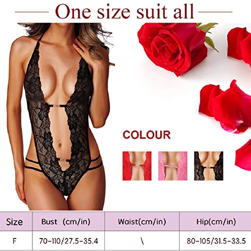 Voqeen-Babydoll-Lingerie-Donna-Sexy-Erotico-Camicia-da-Notte-Biancheria-Body-Curvy-Pizzo-Trasparente-Intima-da-Notte-Aperto-Hollow-Halter-Sleepwear