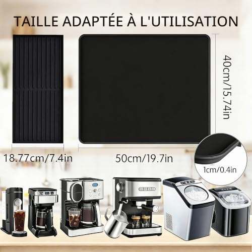 Tapis de Bar en Silicone pour Café- Tapis Anti-Dérapant 2-en-1 pour Séchage et Protection Contre la Chaleur - pour Machines à Café, Égouttoirs et Blenders (Gris-50 * 40cm)